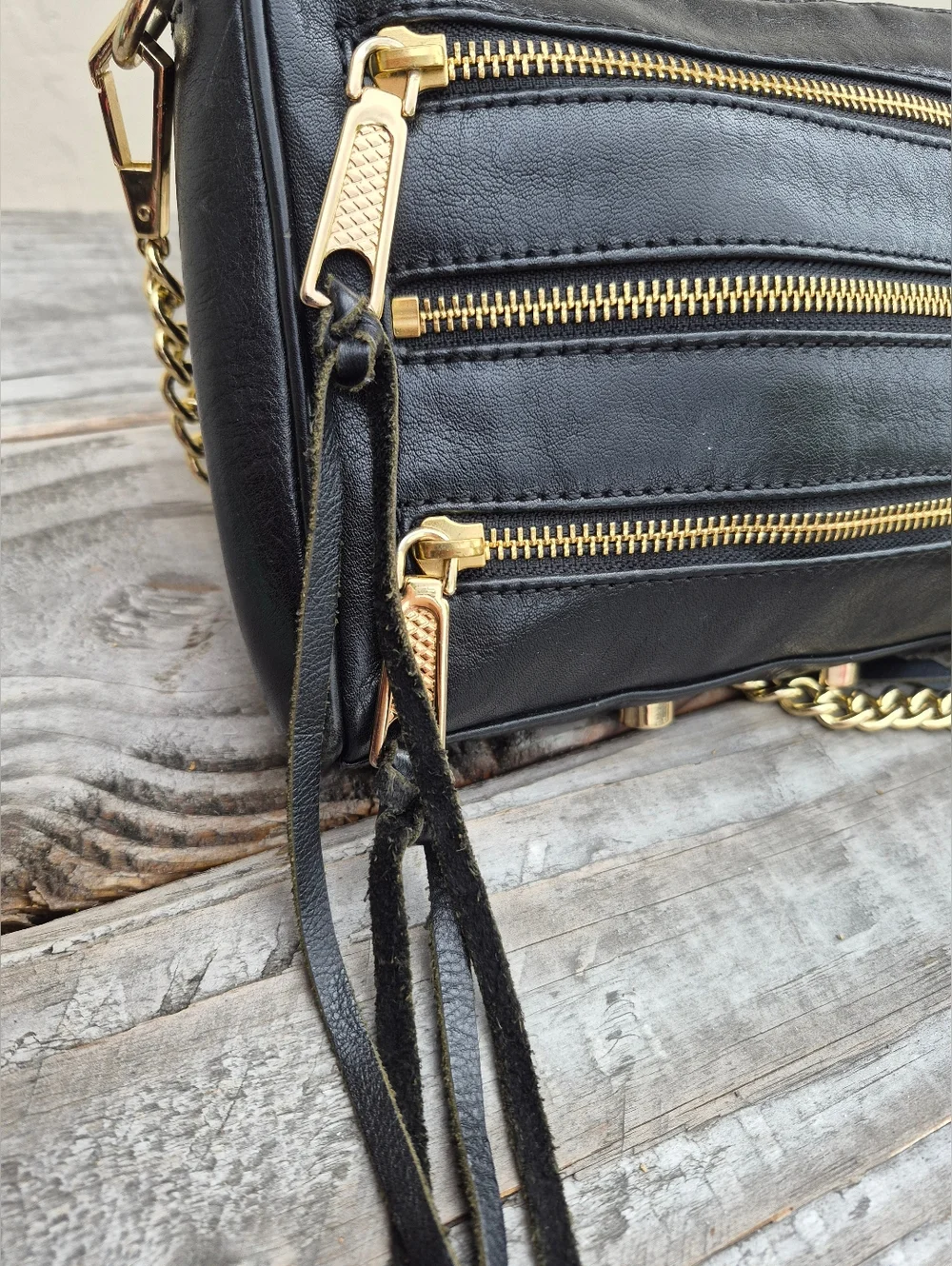 Rebecca Minkoff Black Leather Studded Crossbody Bag with Gold Zippers - Picture 11 of 16